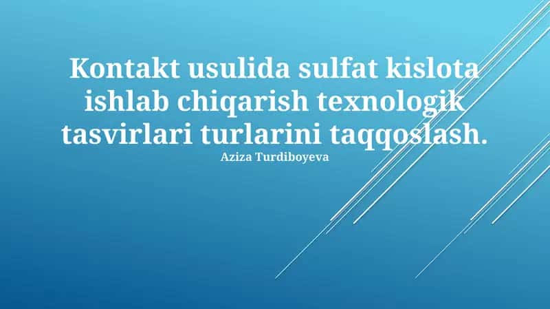 Kontakt usulida sulfat kislota ishlab chiqarish texnologik tasvirlari 1