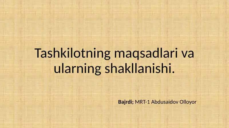 Tashkilotning Maqsadlari va Ularining Shakllanishi 1