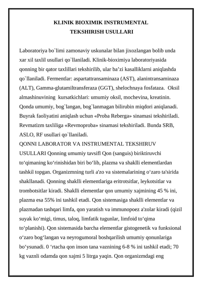 KLINIK BIOXIMIK INSTRUMENTAL TEKSHIRISH USULLARI 1