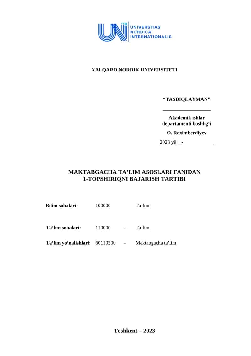 MAKTABGACHA TA’LIM ASOSLARI FANIDAN 1