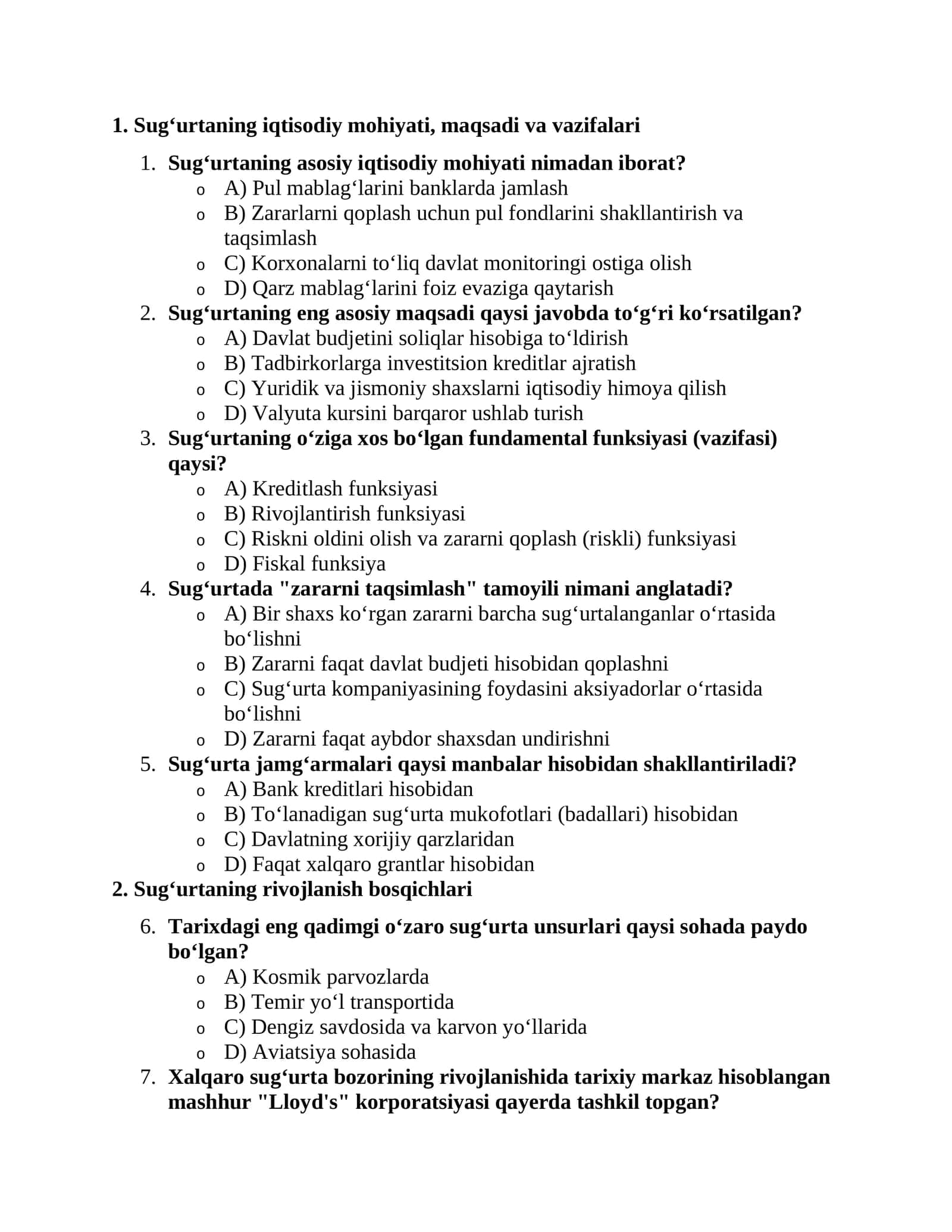 Sug‘urtaning iqtisodiy mohiyati, maqsadi va vazifalari 1