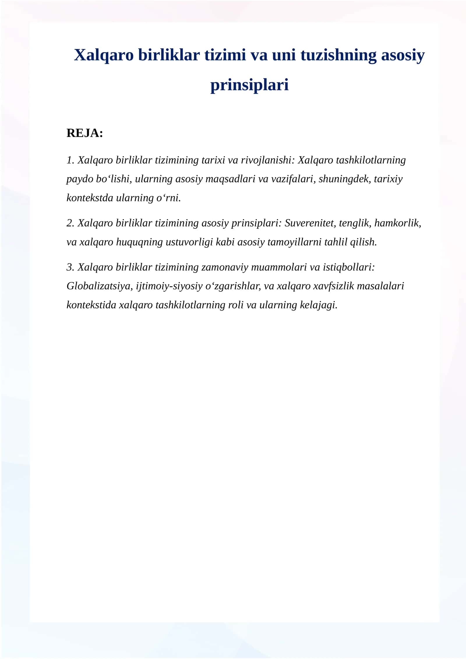 Xalqaro birliklar tizimi va uni tuzishning asosiy prinsiplari 1
