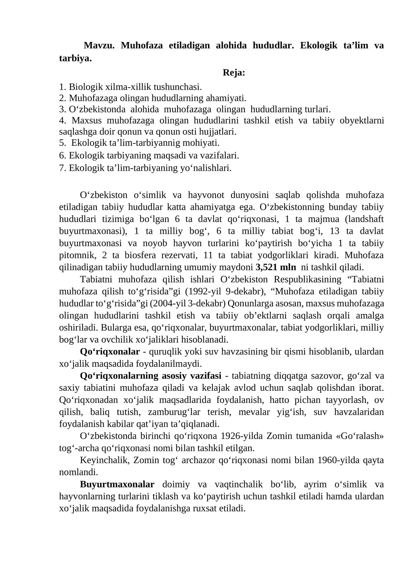 Ekologik ta’lim va tarbiya 1