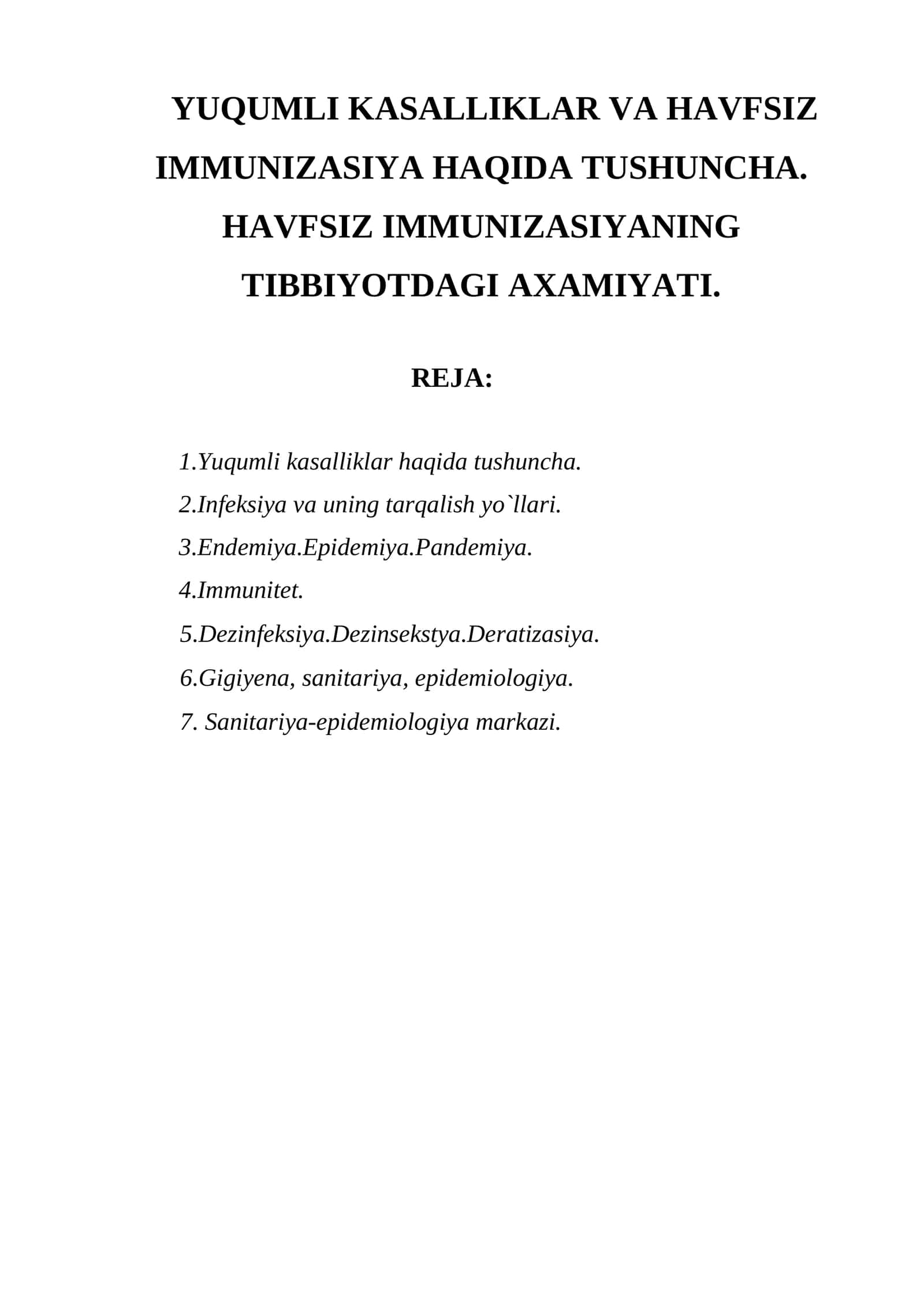 Yuqumli kasalliklar va havfsiz immunizasiya haqida tushuncha 1