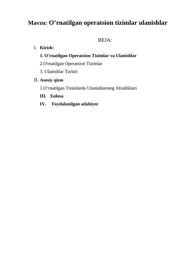 O’rnatilgan operatsion tizimlar ulanishlar 1