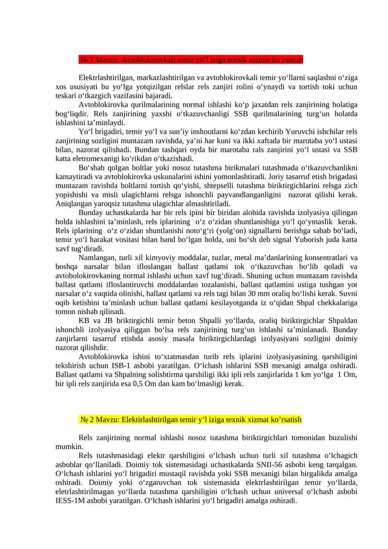 Avtoblokirovkali temir yo’l iziga texnik xizmat ko’rsatish 1