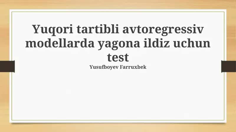 Asosiy tushunchalar va birlik ildiz testlari 1