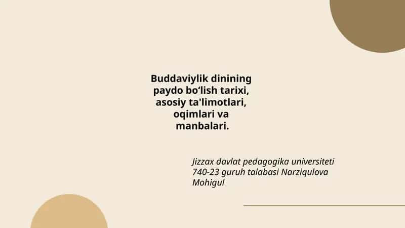 Buddaviylikning paydo bo‘lishi 1
