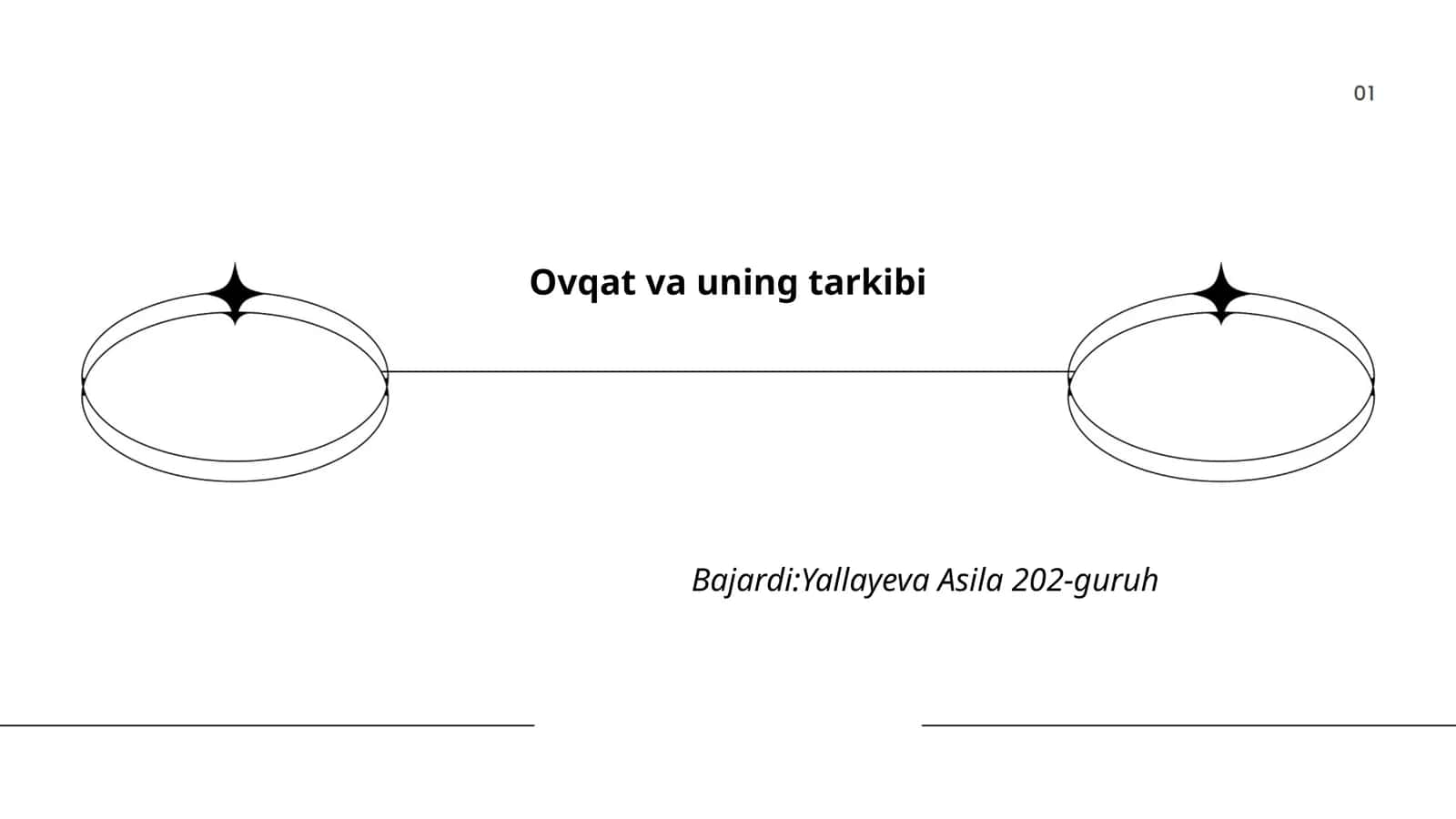 Ovqat va uning tarkibi Bajardi:Yallayeva Asila 202-guruh 1