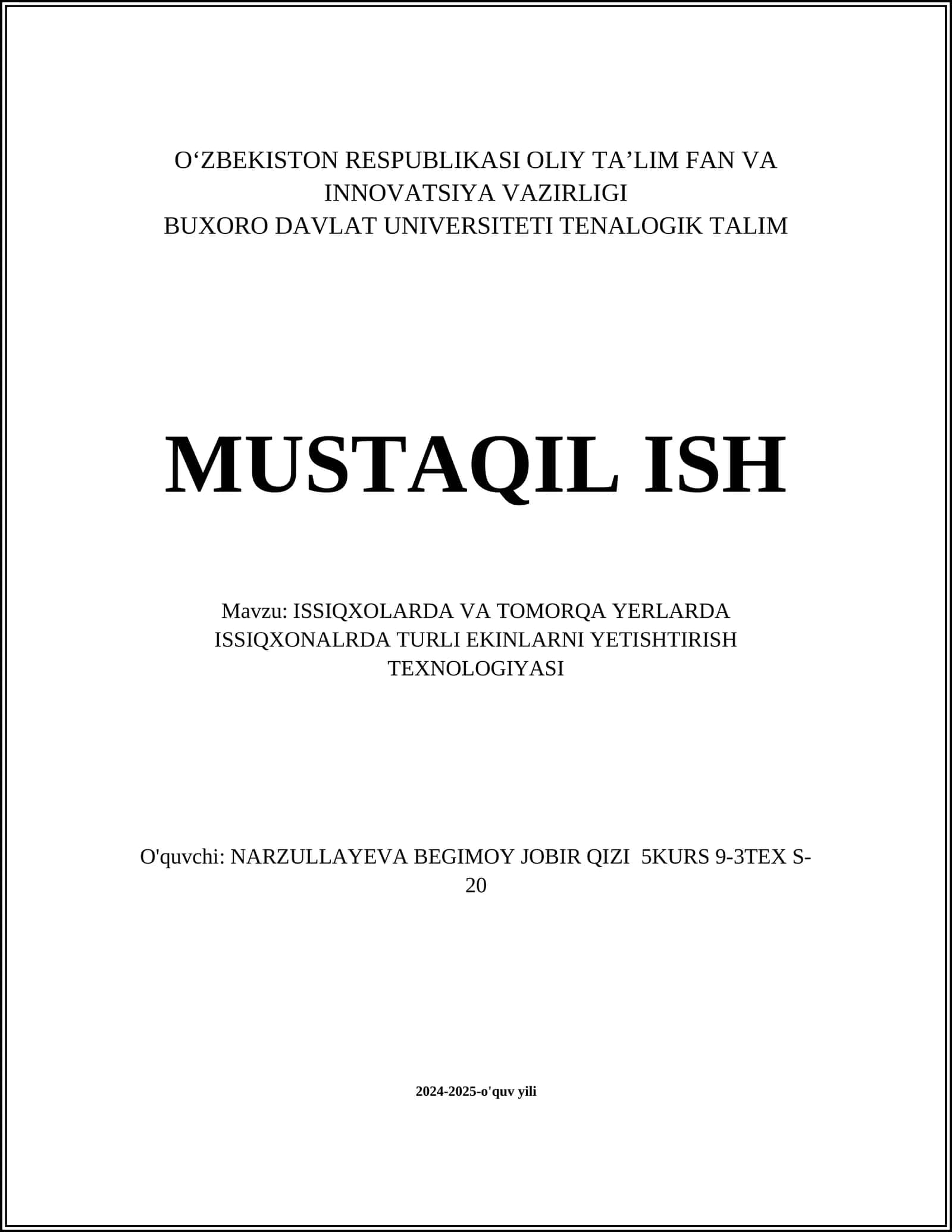 ISSIQXOLARDA VA TOMORQA YERLARDA ISSIQXONALRDA TURLI EKINLARNI YETISHTIRISH TEXNOLOGIYASI 1