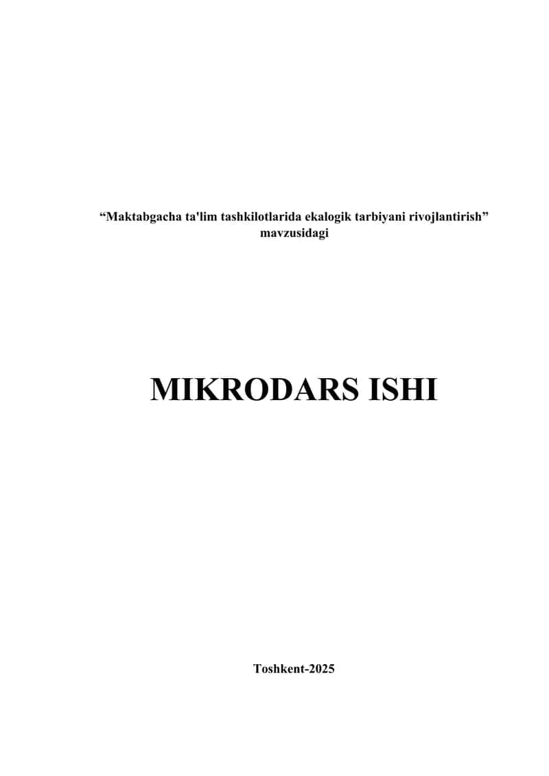 Maktabgacha ta'lim tashkilotlarida ekalogik tarbiya rivojlantirish 1