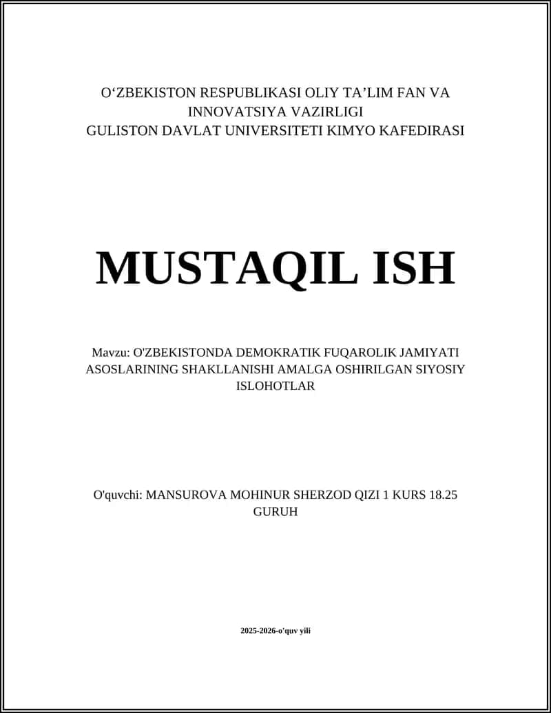 O‘ZBEKISTONDA DEMOKRATIK FUQAROLIK JAMIYATI ASOSLARINING SHAKLLANISHI AMALGA OSHIRILGAN SIYOSIY ISLOHOTLAR 1