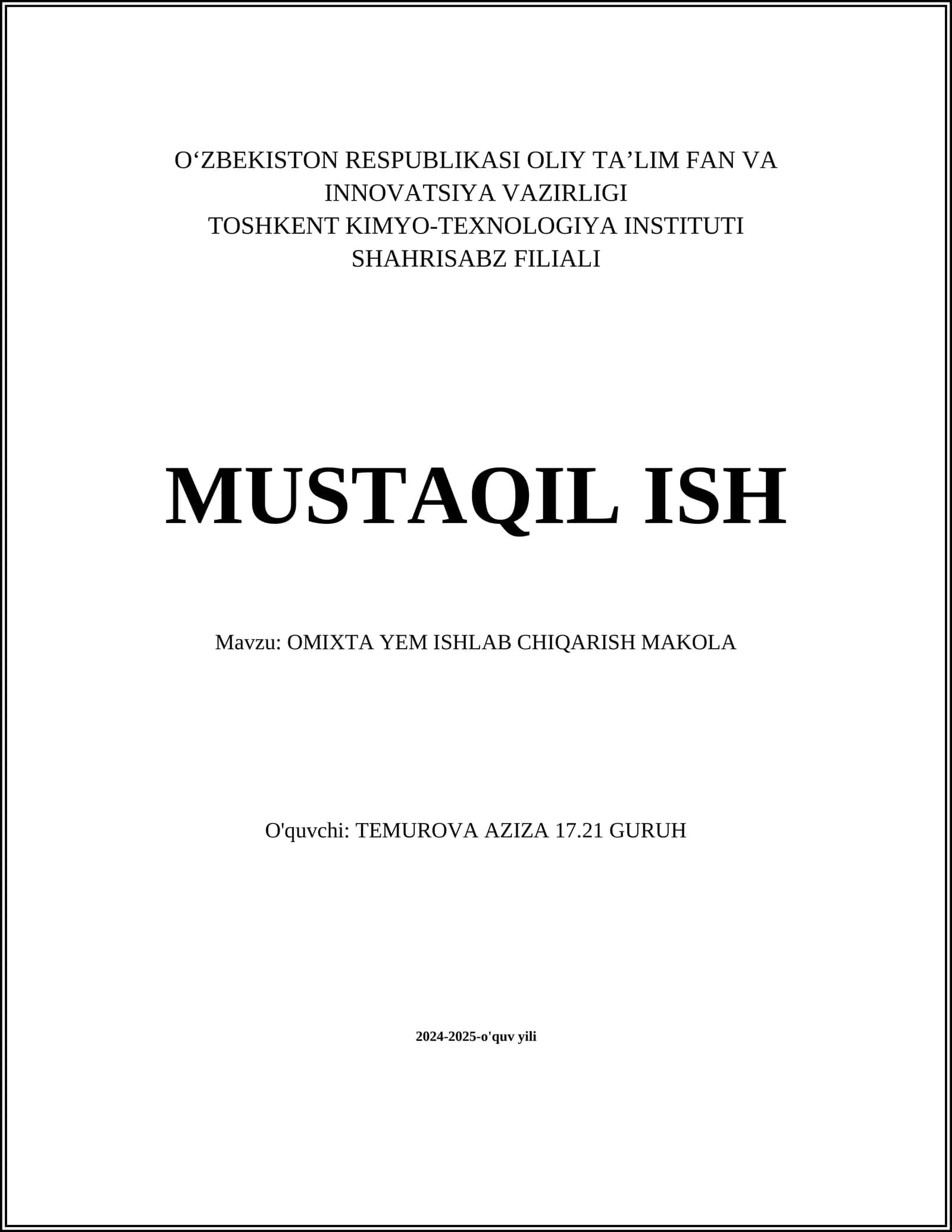 OMIXTA YEM ISHLAB CHIQARISH MAKOLA 1
