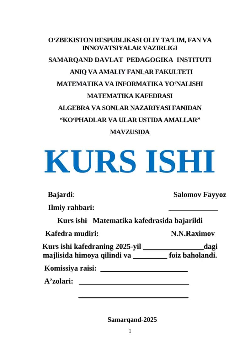 "Koʻphadlar va ular ustida amallar" 1