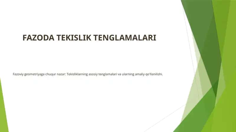 FAZODA TEKISLIK TENGLAMALARI 1