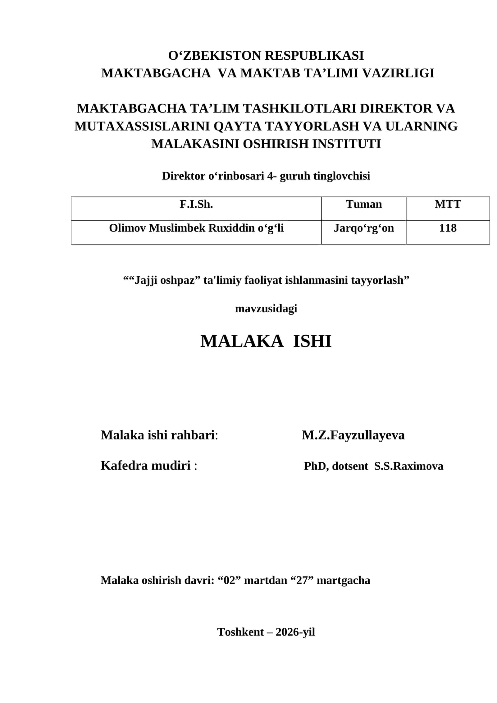 "Jajji oshpaz" ta'limiy faoliyat ishlanmasini tayyorlash 1