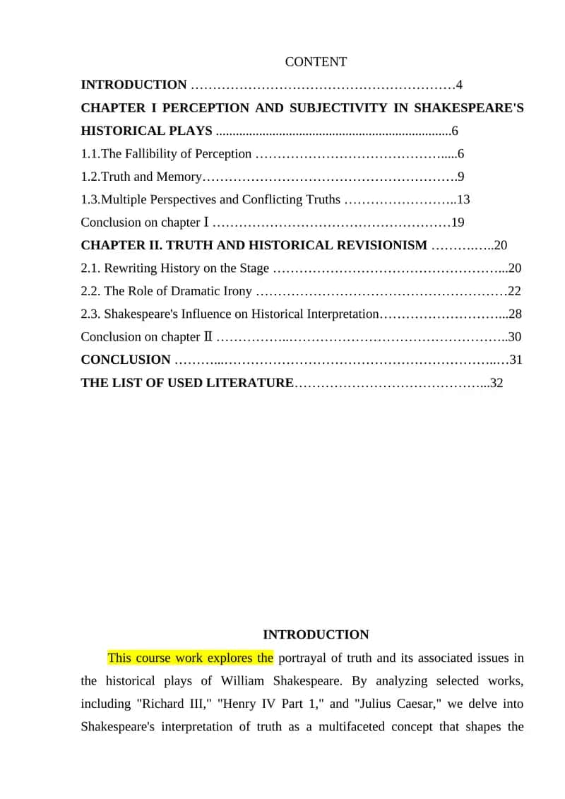 THE DESCRIPTION OF TRUTH AND ISSUE IN SHAKESPEARE’S HISTORIES.doc 1