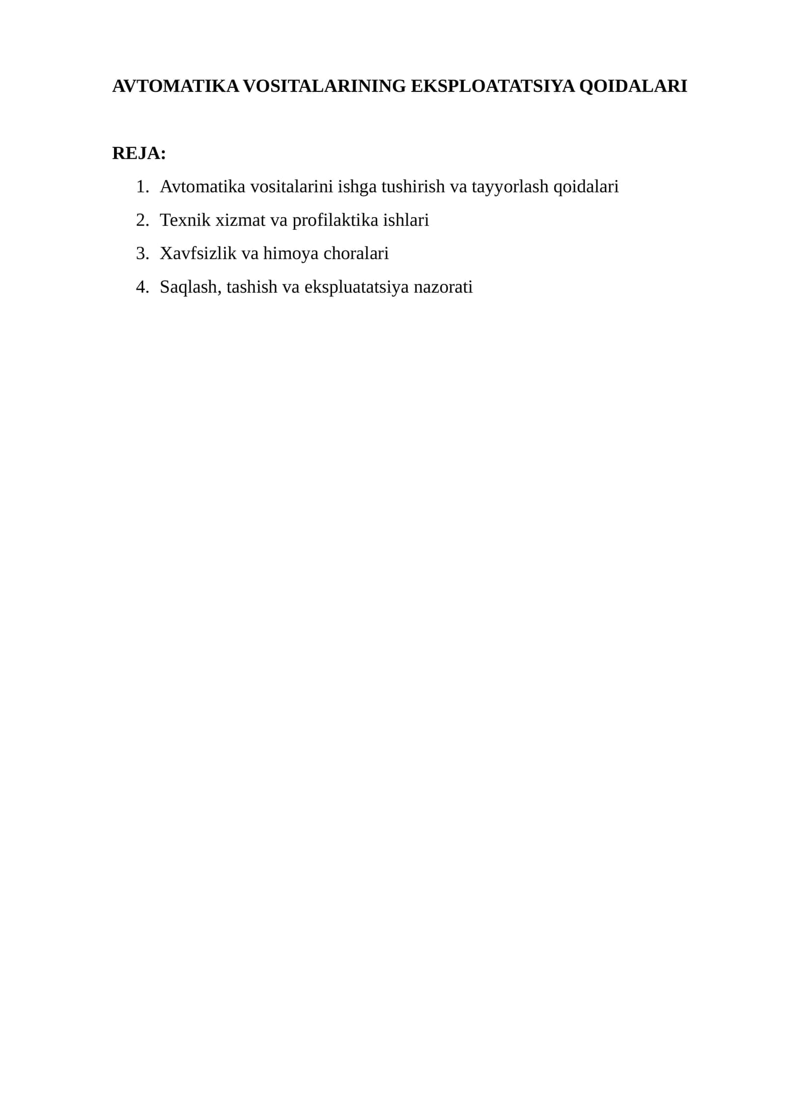AVTOMATIKA VOSITALARINING EKSPLOATATSIYA QOIDALARI 1
