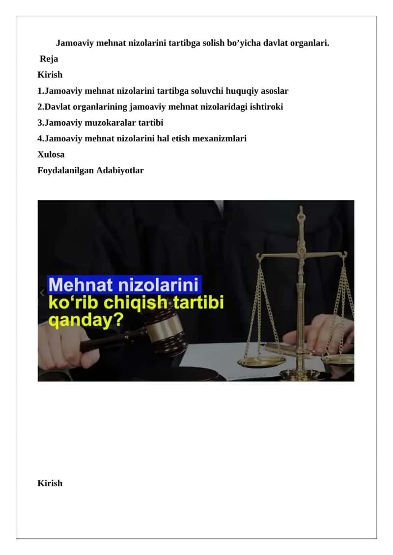Jamoaviy mehnat nizolarini tartibga solish bo’yicha davlat organlari 1