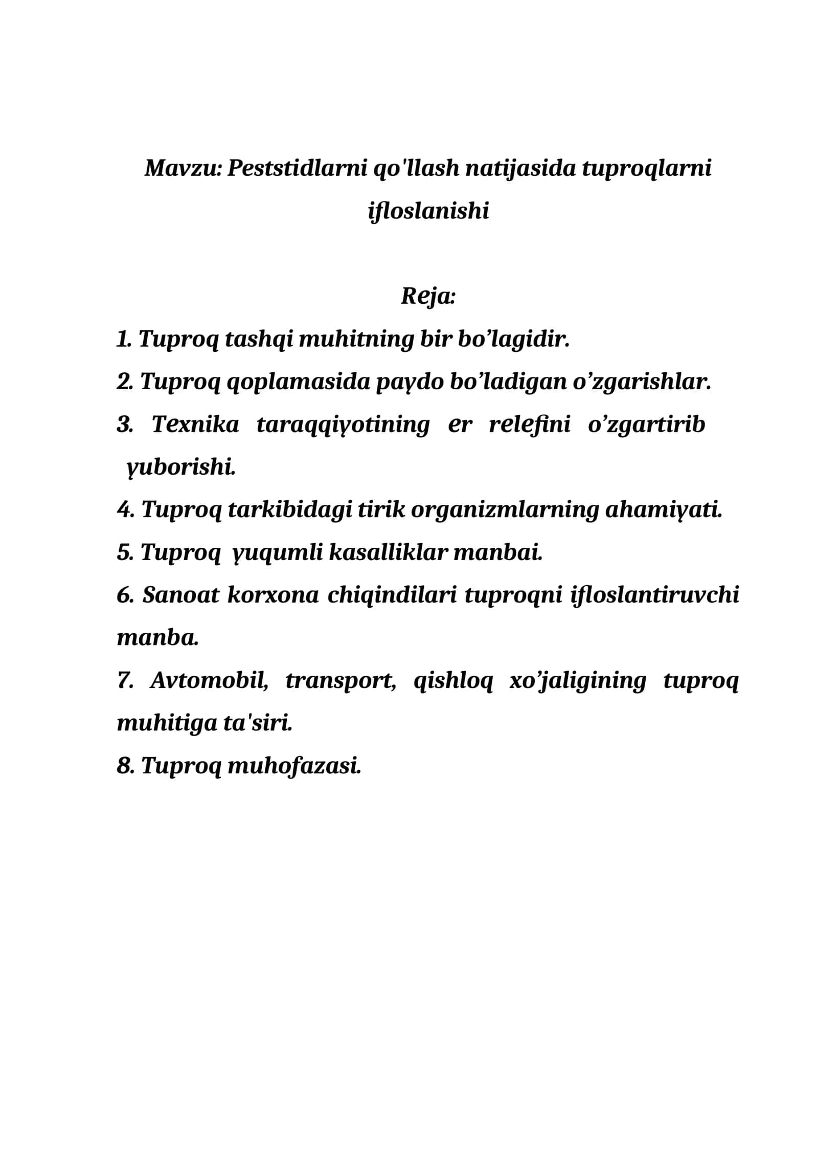 Peststidlarni qo'llash natijasida tuproqlarni ifloslanishi 1