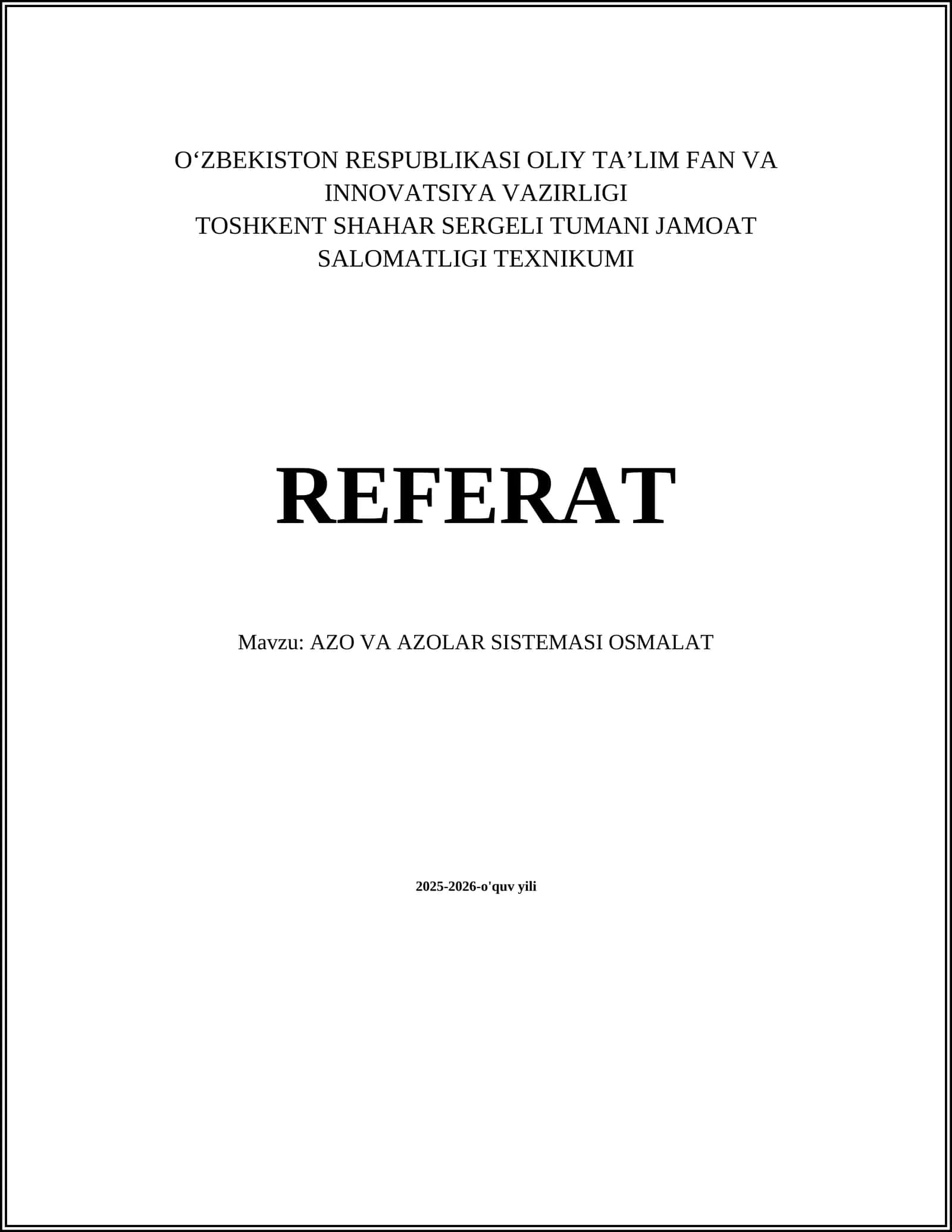 AZO VA AZOLAR SISTEMASI OSMALAT 1
