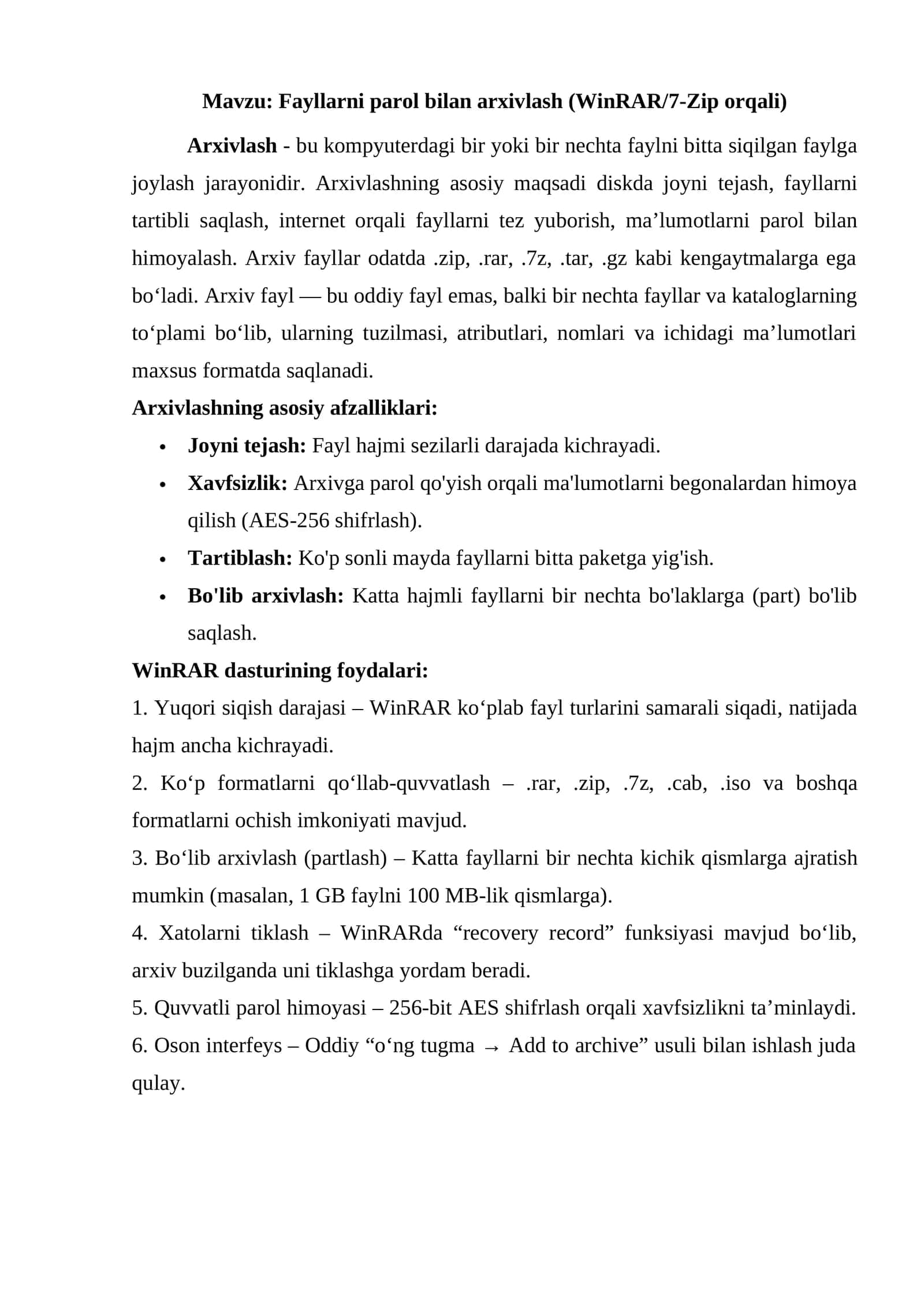 Fayllarni parol bilan arxivlash (WinRAR/7-Zip orqali) 1