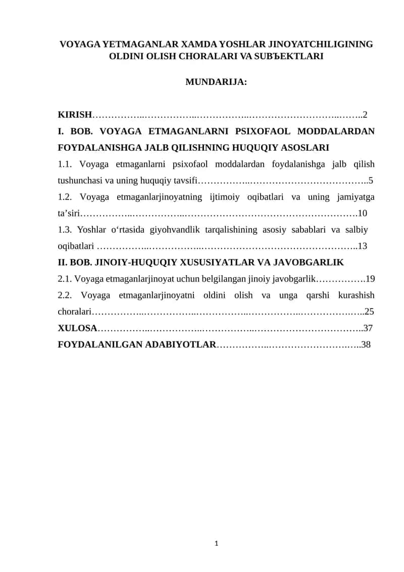 Voyaga Yetmaganlar va Yoshlar Jinoyatchiliginin Oldini Olish Choralari va Sub'ektlari 1