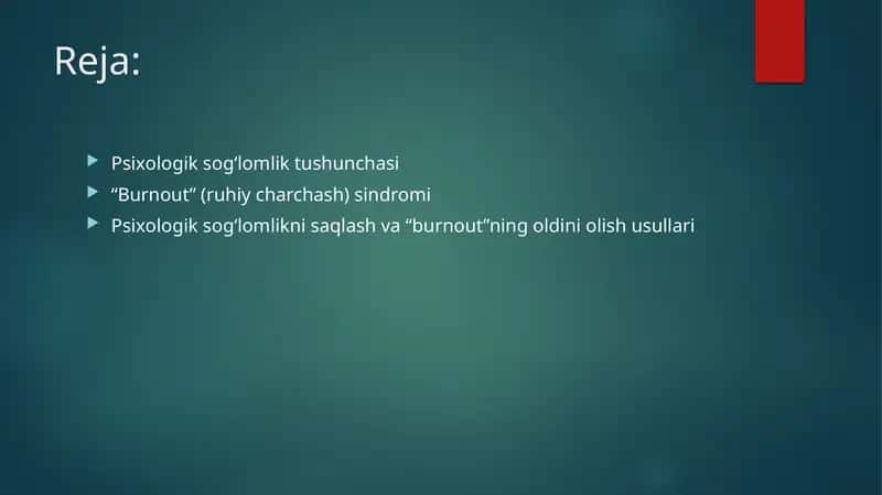 psixologik sog'lomlik va burnout sindromining oldini olish usullari 1