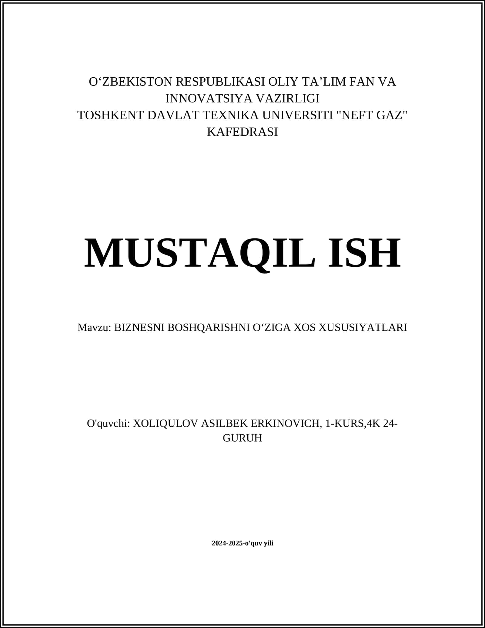 BIZNESNI BOSHQARISHNI O‘ZIGA XOS XUSUSIYATLARI 1