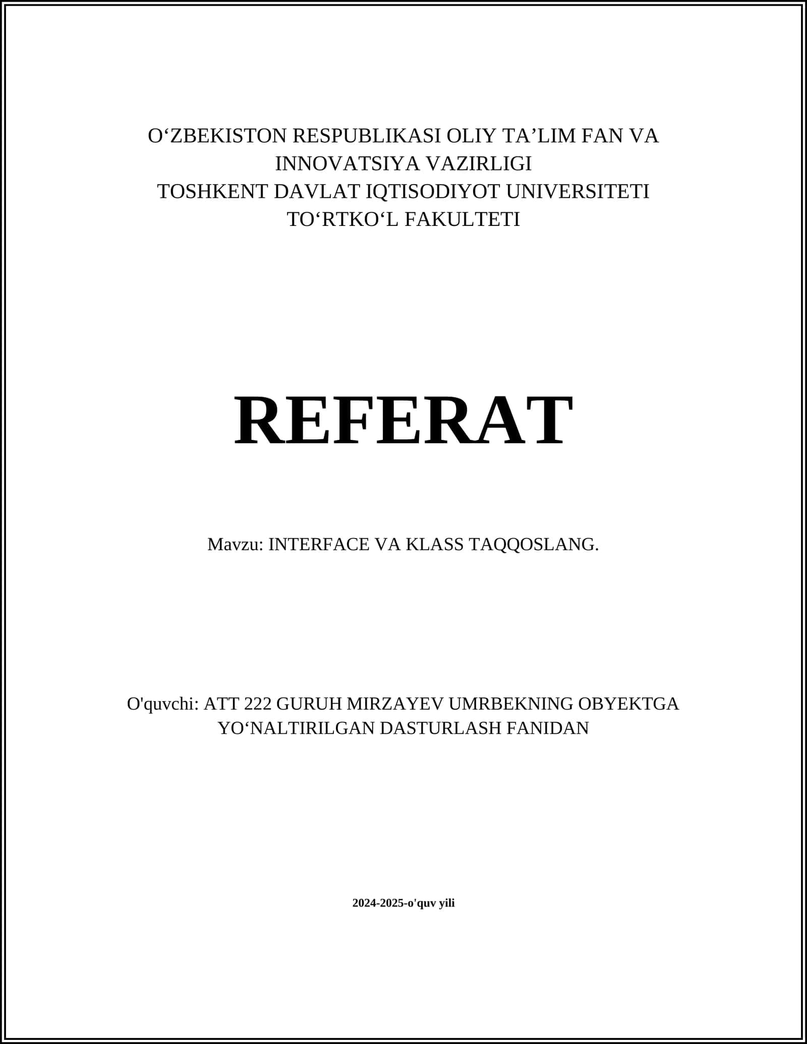 INTERFACE VA KLASS TAQQOSLANG 1