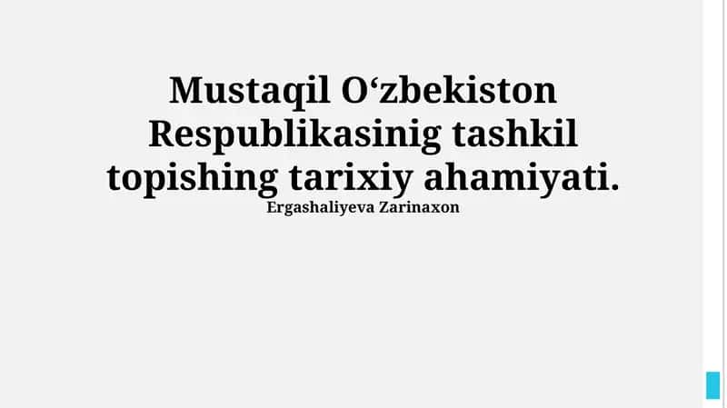 Oʻzbekiston Respublikasining Mustaqillikka Erishishining Tarixiy Sharoitlari 1
