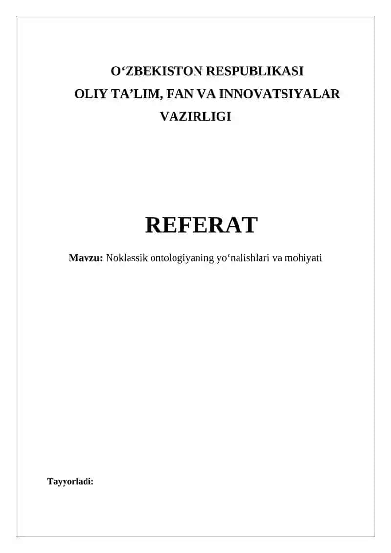 Noklassik ontologiyaning yo‘nalishlari va mohiyati