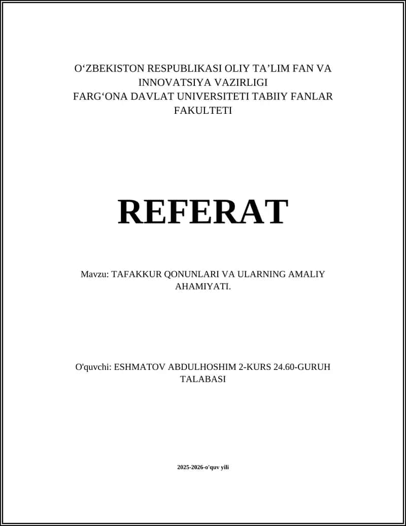 TAFAKKUR QONUNLARI VA ULARNING AMALIY AHAMIYATI 1