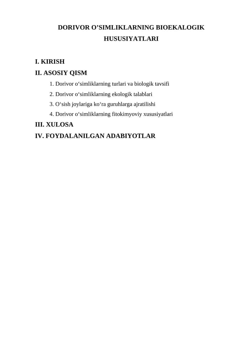 Dorivor O'simliklarning Bioekalogik Hususiyatlari 1