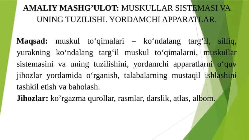 MUSKULLAR SISTEMASI VA UNING TUZILISHI. YORDAMCHI APPARATLAR. 1