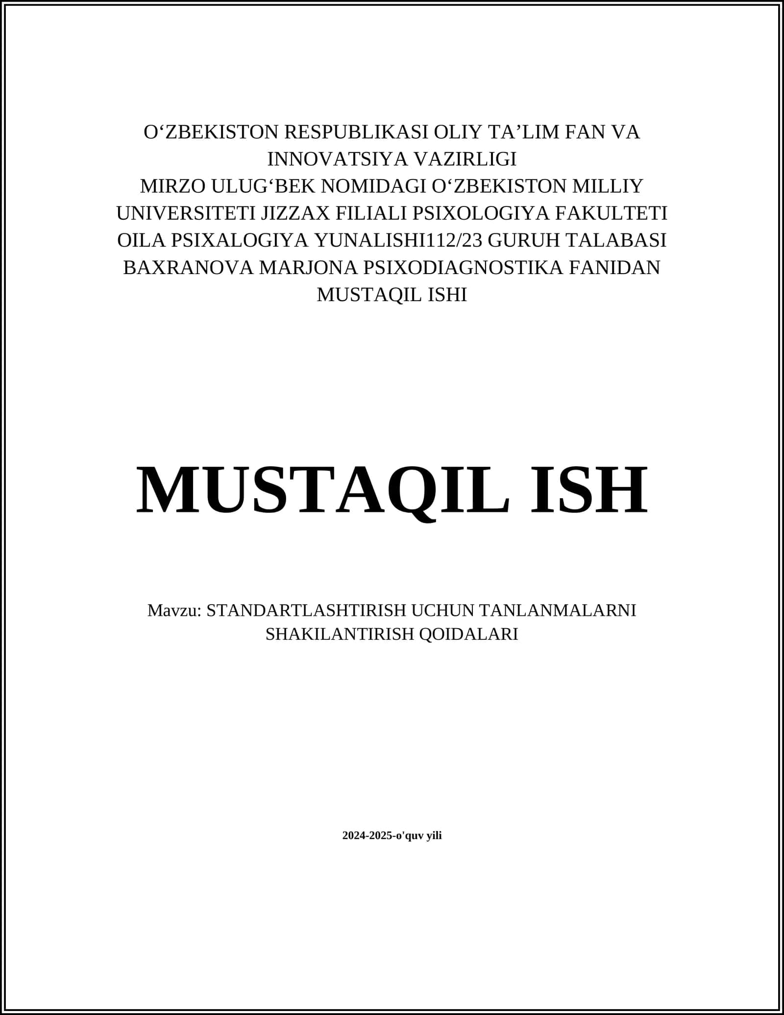 STANDARTLASHTIRISH UCHUN TANLANMALARNI SHAKILANTIRISH QOIDALARI 1