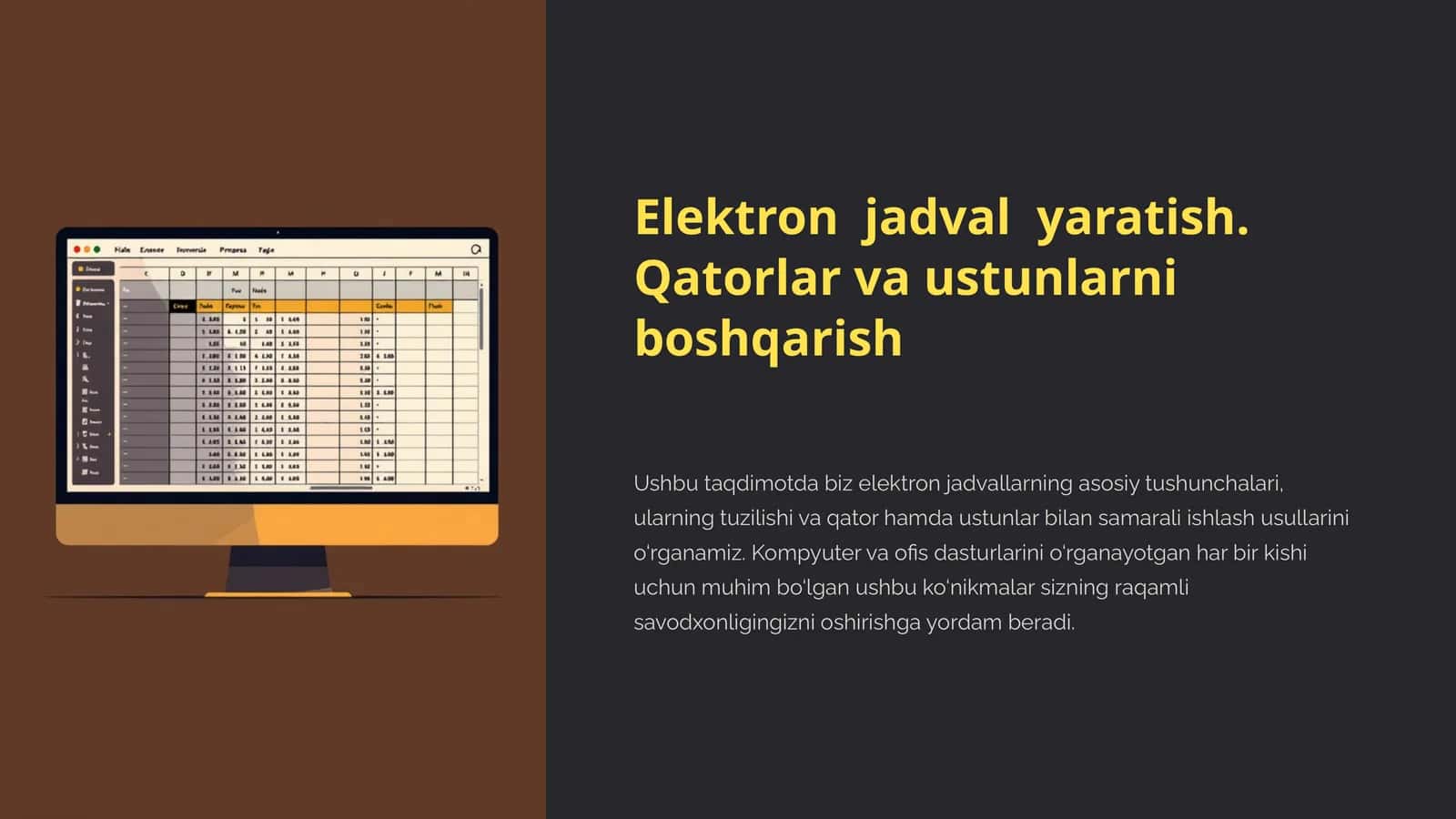 Elektron Jadval yaratish 1