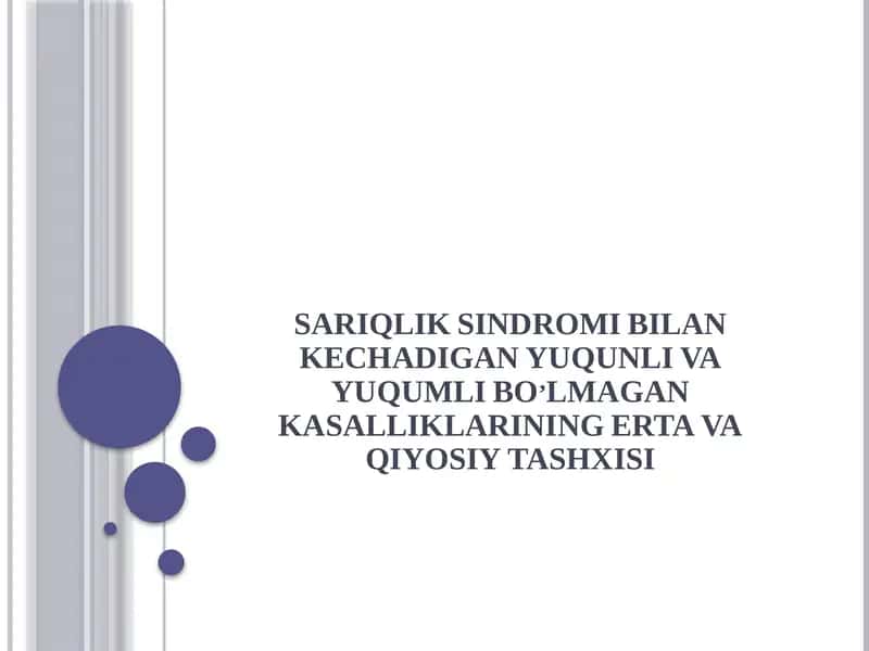 SARIQLIK SINDROMI BILAN KECHADIGAN YUQUNLI VA YUQUMLI BO’LMAGAN KASALLIKLARINING ERTA VA QIYOSIY TASHXISI 1