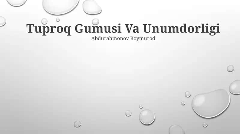 Tuproq Gumusi Va Unumdorligi 1