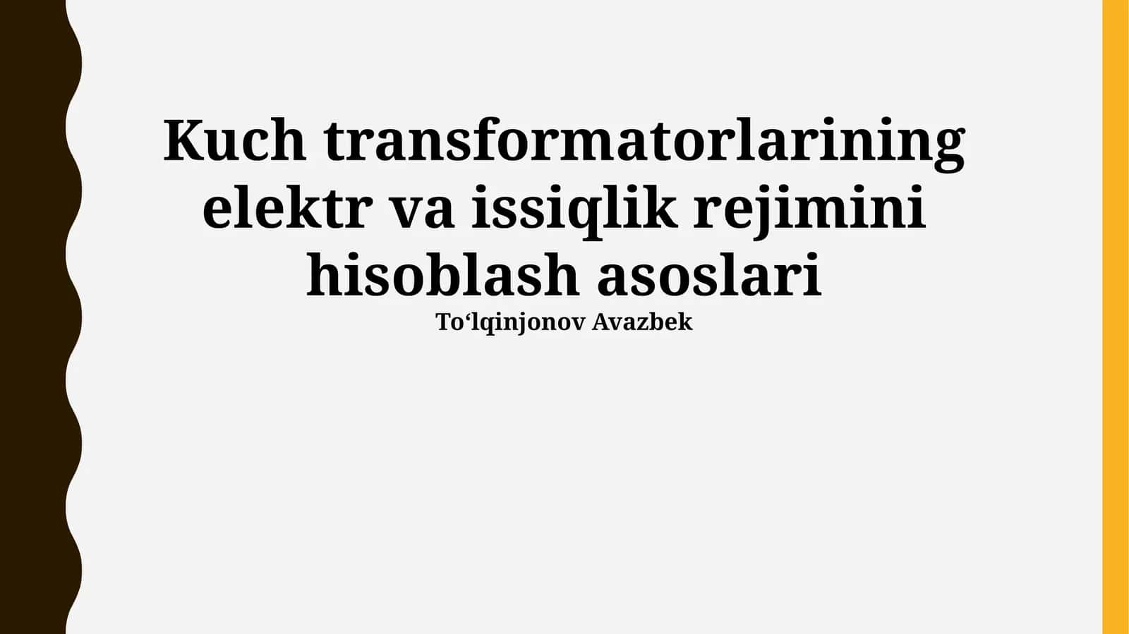Kuch transformatorlarining elektr va issiqlik rejimini hisoblash asoslari 1