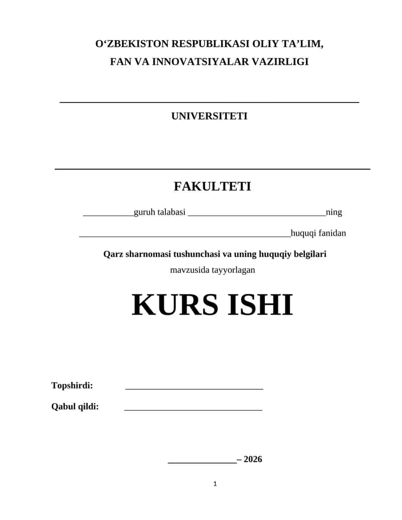 Qarz sharnomasi tushunchasi va uning huquqiy belgilari 1