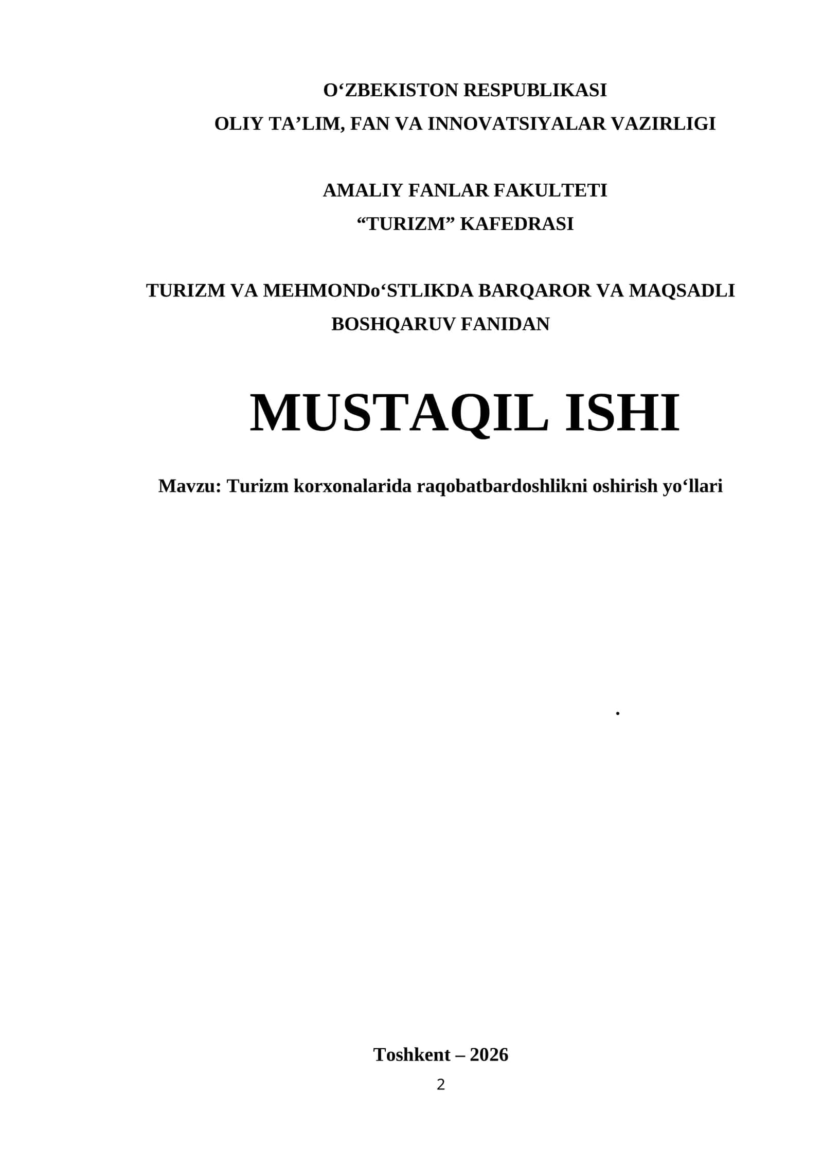 Turizm korxonalarida raqobatbardoshlikni oshirish yo‘llari 1
