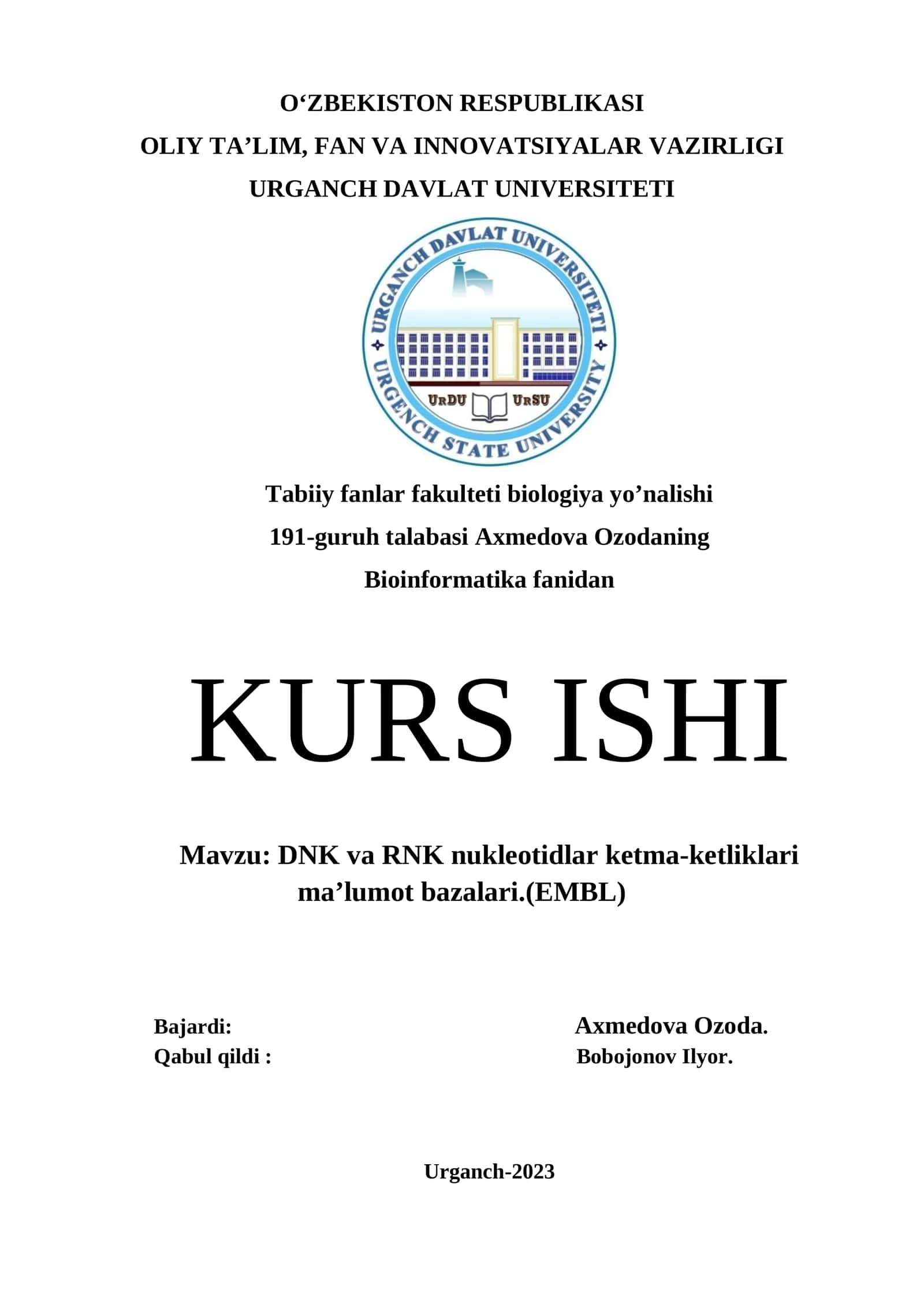 Bioinformatika fanidan 1