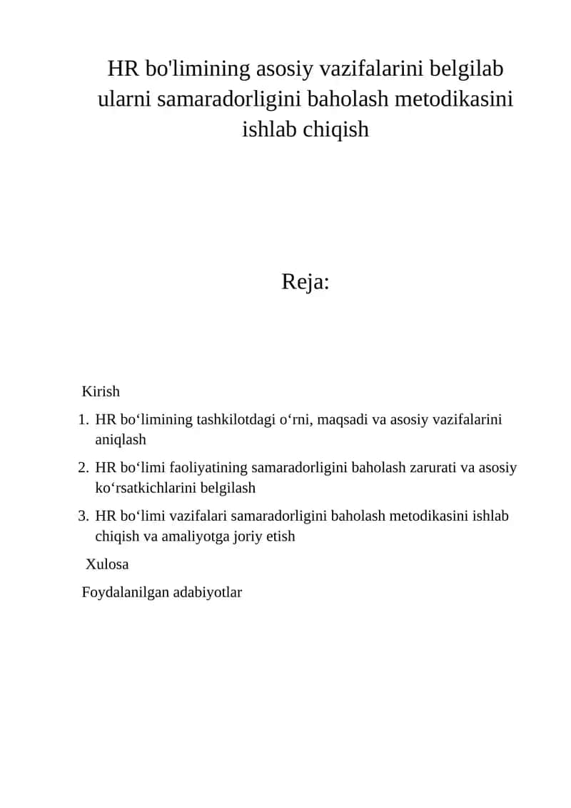 HR bo'limining asosiy vazifalarini belgilash 1