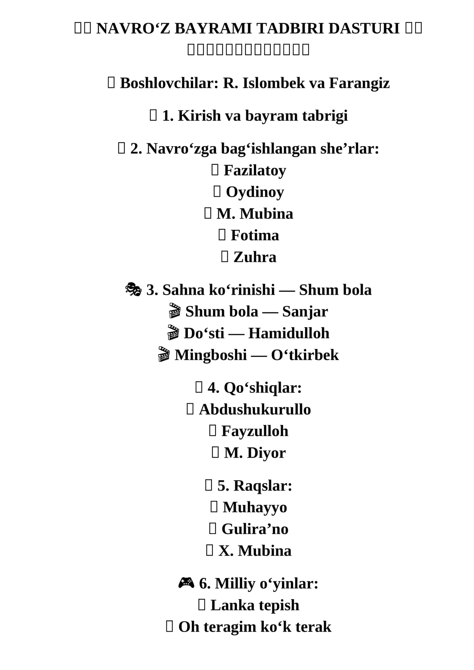 Navroʻz Bayrami Tadbiri Dasturi 1