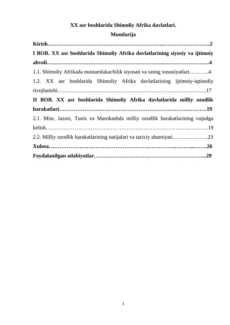 XX asr boshlarida Shimoliy Afrika davlatlari 1