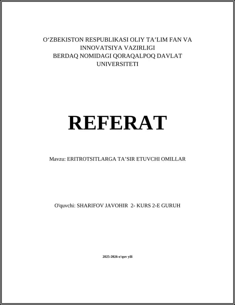 ERITROTSITLARGA TA’SIR ETUVCHI OMILLAR 1