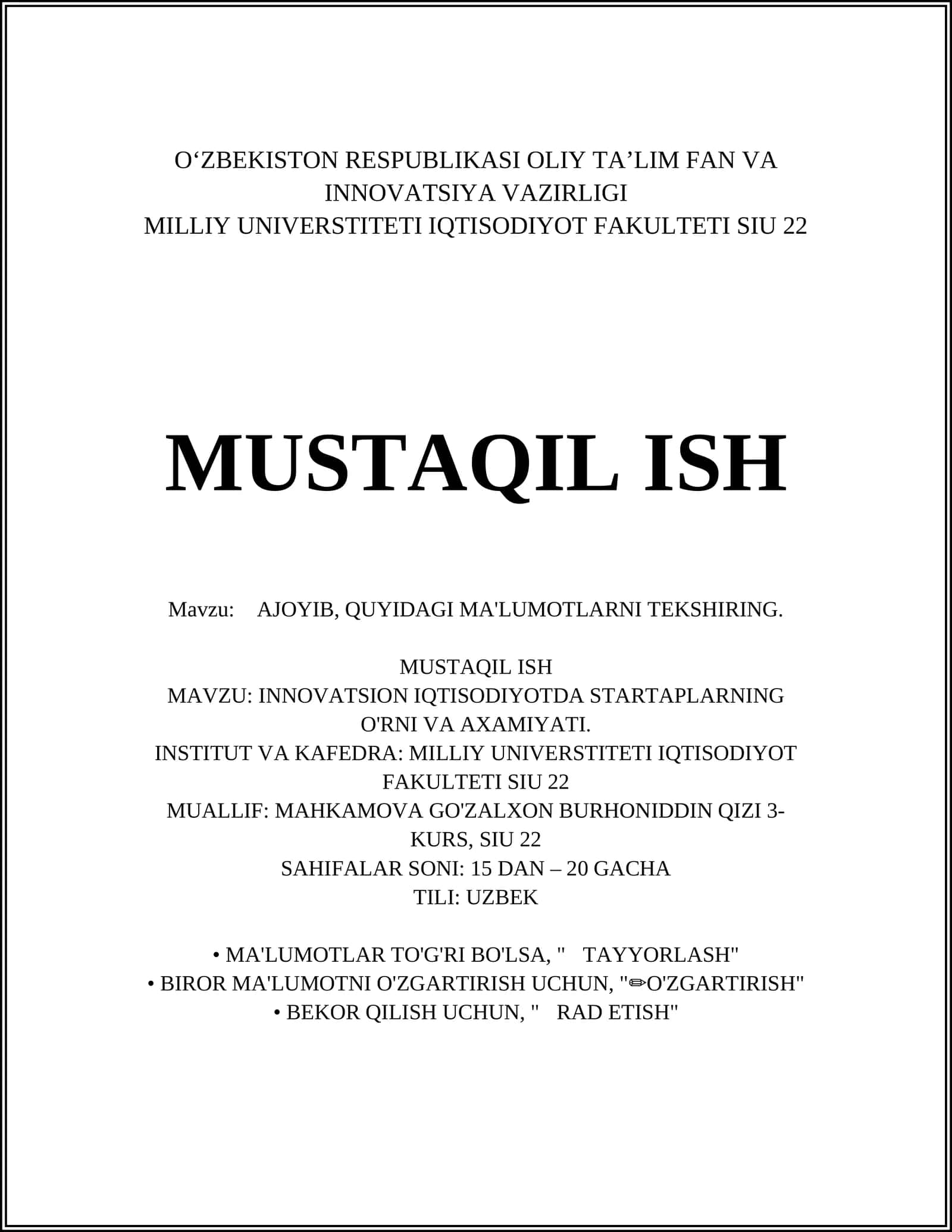INNOVATSION IQTISODIYOTDA STARTAPLARNING O'RNI VA AXAMIYATI 1