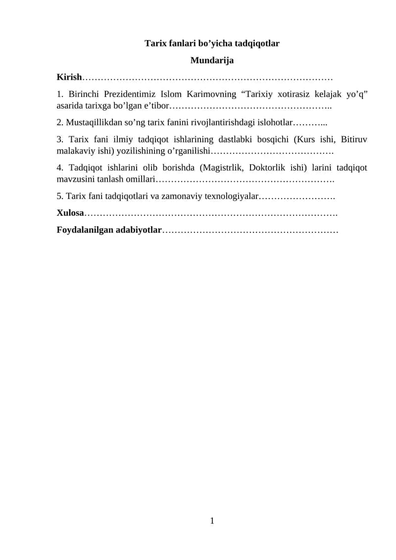 Tarix fanlari bo’yicha tadqiqotlar 1