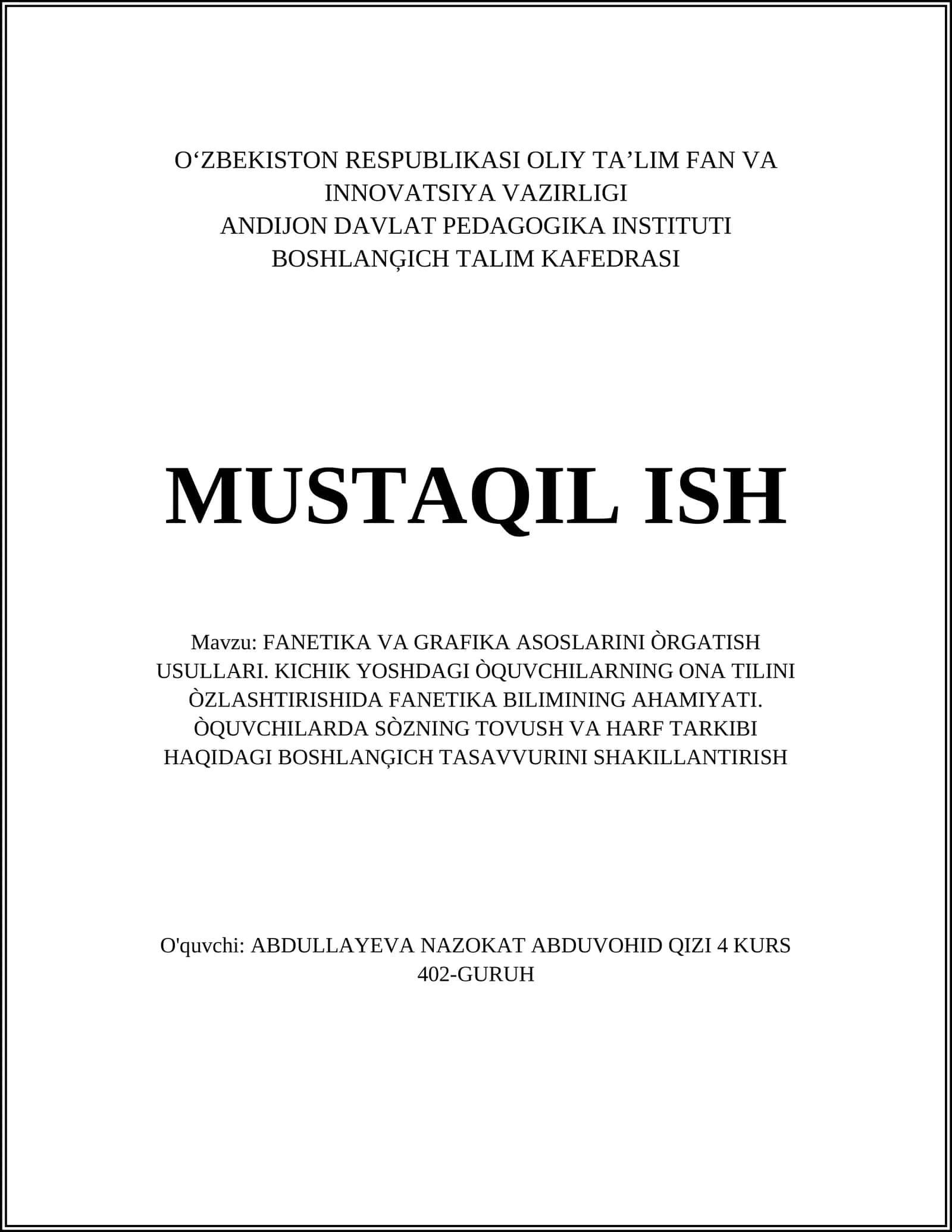 FANETIKA VA GRAFIKA ASOSLARINI ÒRGATISH USULLARI 1